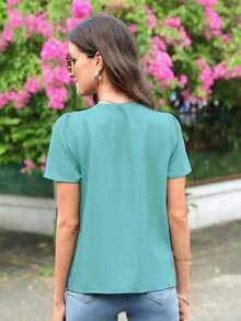 Blusa con corte en forma de abanico y mangas abullonadas - verde menta - Ver 2