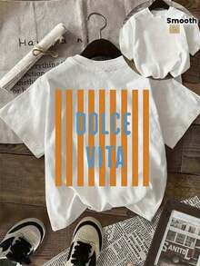 Camiseta 100% Algodón Puro de 180g, Rayas, Texto, Minimalista.Camisa de Verano para Mujer con Cuello Redondo Relajado, Corte Holgado, Tacto Suave, Material Transpirable - Blanco - Ver 6