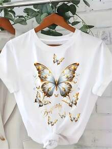 Talla Grande - Talla Grande - Camiseta de mujer con estampado de anime, diseño de letras y cuello redondo, transpirable y casual, adecuada para uso diario, lavable a máquina, versátil, ideal para fiestas o atuendos cotidianos (Entrega local, adecuada para la primavera). - Blanco - Ver 6