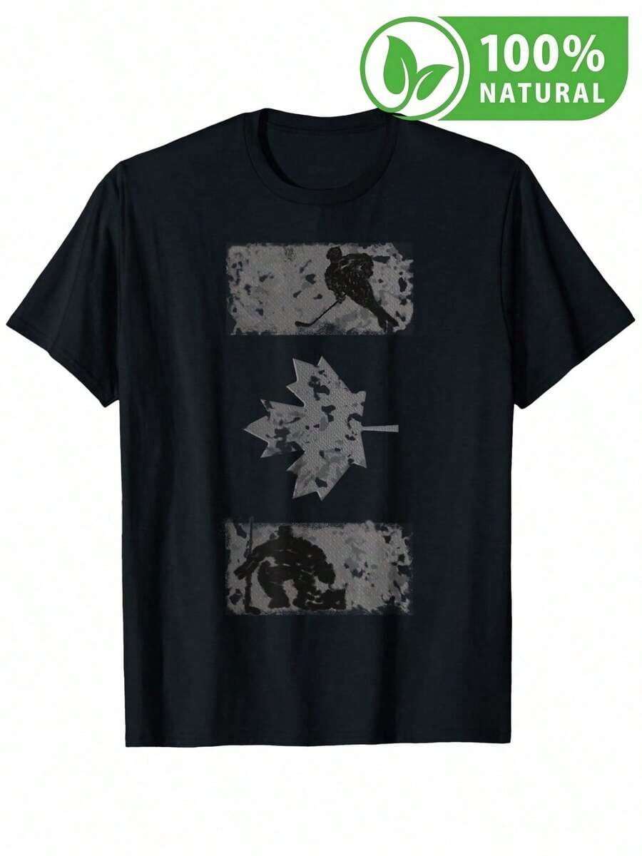 Camiseta negra con estampado de hoja de arce y figuras sombrias para hombre, diseño urbano casual en México, ideal para amantes de la moda alternativa y el estilo streetwear. Comodidad y calidad en cada detalle, perfecta para el clima dinámico mexicano. - Negro - Ver 1