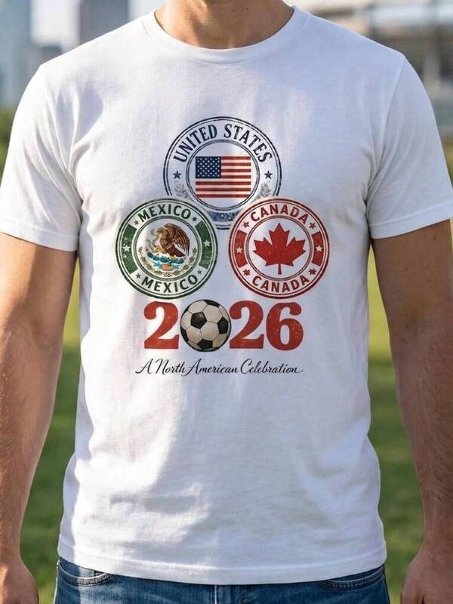 Camiseta Unisex para Fanáticos de la Copa Mundial 2026, País Anfitrión: EE. UU.-CANADÁ-MÉXICO - Negro - Ver 1