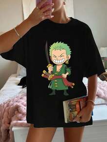 1 Blusa para Mujer, Blusas Hermosas para Mujer, Conjuntos de Ropa para Mujer, Anime Zoro, 180G, Diseño Espada en Blanco y Negro, Impresión de Alta Calidad en Cuello Redondo, Corte Holgado Básico, Transpirable, Versátil, Lavable a Máquina, Cómoda, Talla S ~ 3XL, Ideal para Uso Diario Casual, Deportivo, Esencial para el Verano. - Negro - Ver 12