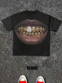 Dientes de Oro, Camiseta de Talla Grande para Hombre, Camiseta con Estampado, Camiseta Y2k, Estilo Urbano, Disfraz de Halloween, Camiseta Casual para Hombre, Camiseta 100% Algodón, Tallas S-5XL, Otoño e Invierno, Regalo para Hombre, Unisex, Sudadera a Juego para Hombre - Negro - Ver 9