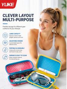 YUKE Large Capacity Swim Goggles Storage Case, Hard Shell Waterproof Protective Organizer Box For Swim Goggles Swim Cap Earplugs Nose Clip, Portable Pool Beach Travel Swimming Accessories - Multicolor - View 3