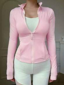 Women's Casual Zip-Up Sports Jacket, Regular Fit, Spring Women Coats - Pink - View 2
