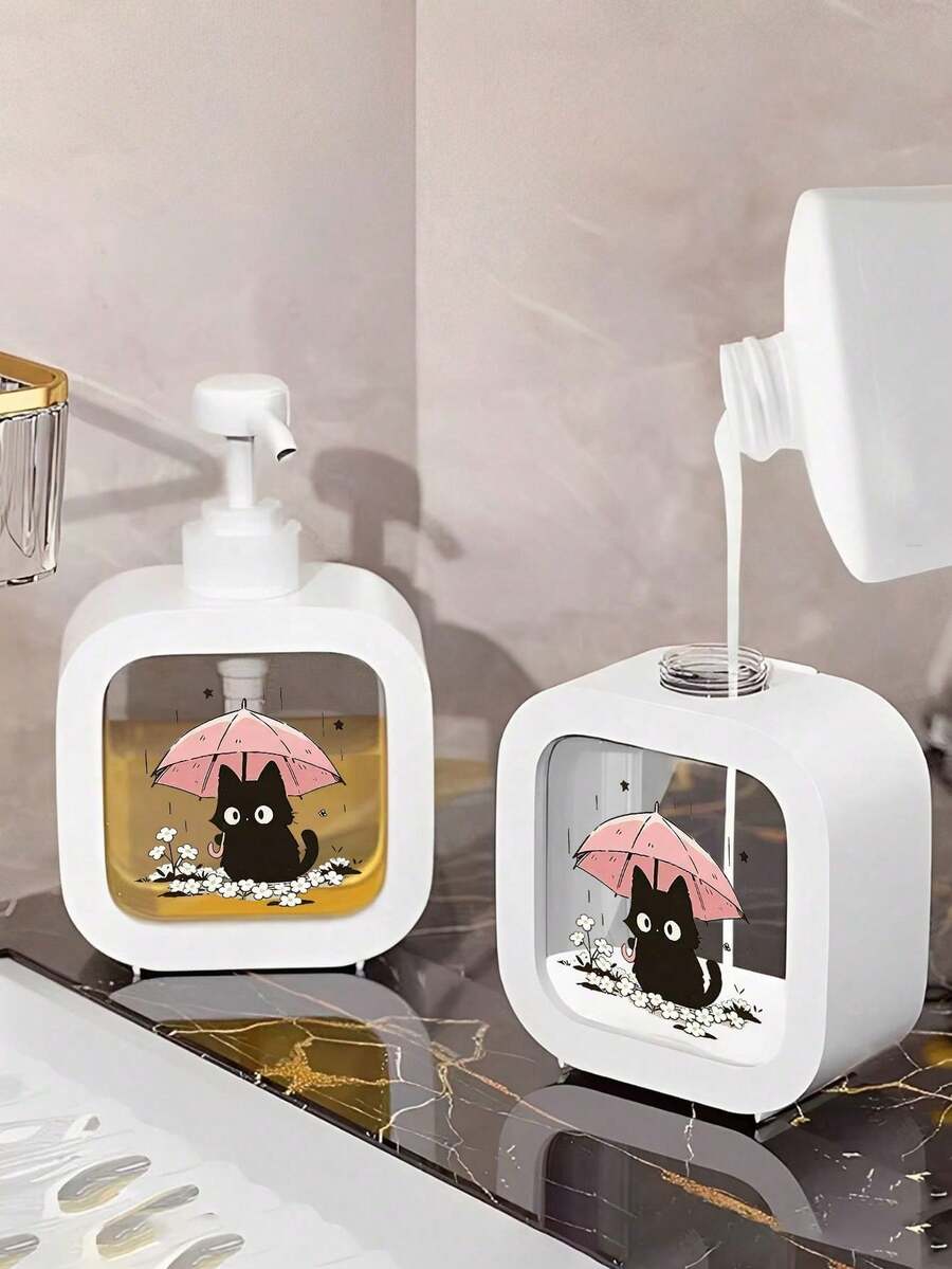 1 chai đựng xà phòng họa tiết mèo đen dễ thương và hoa - chai đựng dạng nhấn tái sử dụng, phù hợp cho nước rửa bát, xà phòng rửa tay, kem dưỡng da, v.v., kích thước nhỏ gọn cho nhà bếp và phòng tắm, quà tặng lý tưởng cho những người yêu mèo và trang trí mùa xuân - làm từ chất liệu nhựa bền, thiết kế thú vị, sử dụng dạng nhấn tiện lợi