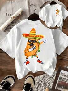 Taco animado con sombrero mexicano gafas y bigote haciendo un gesto divertido que transmite alegría y sabor latino perfecta para los amantes de la cultura mexicana camiseta de mujer casual roja - Blanco - Ver 1
