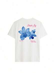 Esta camiseta de cuello redondo con estampado floral y letras coloridas para mujer es moderna y versátil.La camiseta gráfica viene en blanco y rosa, adecuada para usar en vacaciones.Verano Casual - Blanco 2 - Ver 2