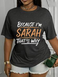 Suave, transpirable y ligero para comodidad durante todo el día, porque soy Sarah, y eso es por qué.Camiseta estampada de manga corta y cuello redondo, estilo casual para mujer, adecuada para usar en vacaciones, diseño de manga corta, cuello redondo, ideal para primavera y verano, lavable a máquina, nueva moda femenina, ropa casual versátil, rendimiento excepcional, adecuada para la talla S. Cuello redondo clásico con un corte relajado que favorece todas las formas del cuerpo y fácil de combinar con jeans, shorts y leggings. - Negro - Ver 7