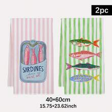 2pcs Kitchen Towels With Striped Sardine Can Pattern, Super Soft Microfiber Kitchen Towels, Dish Cloths, Perfect Housewarming And Family Gathering Gift, Kitchen Dish Cloths And Towels, Holiday Home Decor - Baby Pink - View 12