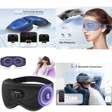 TOPOINT - Máscara de sueño con auriculares Bluetooth máscara de ojos 3D para dormir con ruido blanco oscurecimiento total Bluetooth 5.4 temporizador 15 horas para mujeres y hombres viajes - Negro 3D - Ver 1
