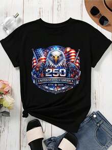 250th Independence Day T-Shirt, United States Of America 1776-2026, Patriotic Flag Design For Celebration Events And National Holidays, Women's T-Shirts - 黑色 - 查看 2