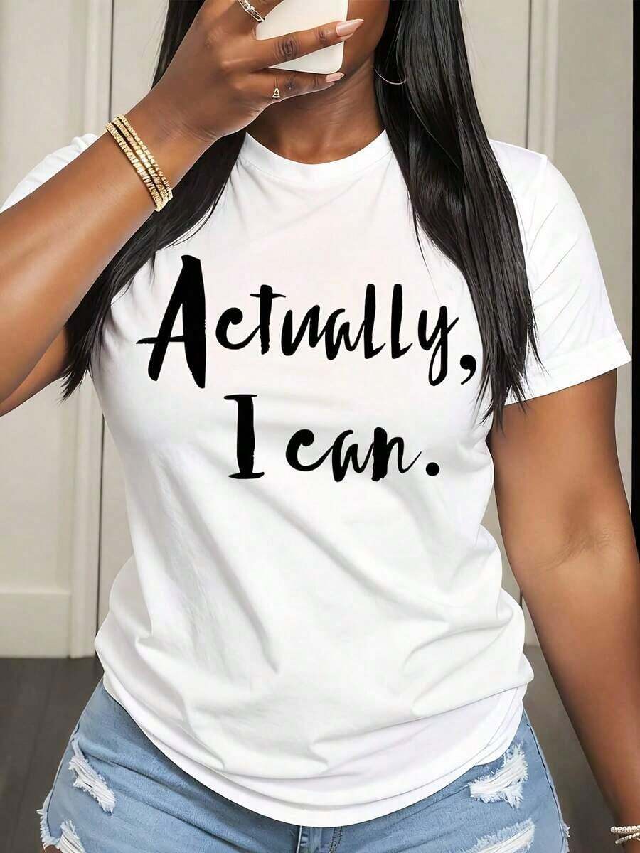 Camiseta Casual para Mujer con Frase Motivacional "En Realidad Puedo" para Uso Diario y Salidas - Blanco - Ver 1