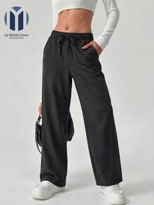 Pantalón Casual de Pierna Ancha para Mujer con Cintura Elástica - Ideal para Verano y Primavera - Negro - Ver 5