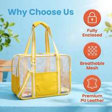 Summer Yellow PU Leather Breathable Cat Carrier Bag, Suitable For Small Dogs, Short-Distance Travel, Park Walking - Yellow - View 4