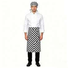 2-Set Chef Apron & Hat Bundle, Solid White / Black / Checkerboard Half Aprons With Matching Toques, Adjustable Waist Uniform - Multicolor - View 5