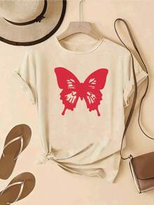 Camiseta de Mujer 100% Algodón Puro, Estilo Bohemio, con Estampado Floral Artístico, Casual, Básica, de Manga Corta, a la Moda. Camiseta de Mujer con Patrón Vintage Bohemio, 100% Algodón, Suave, Transpirable, Cuello Redondo, Manga Corta, Estilo Boho Urbano. - Albaricoque - Ver 7