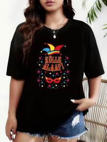 Camiseta holgada 2026, con estampado de letras y diseño de moda con temática del Carnaval de Colonia alemán, camiseta estampada de manga corta y cuello redondo negra para mujer - Lavable a máquina, adecuada para fiestas de festivales, compras informales, reuniones de amigos, atuendos de festivales, camiseta de regalo para festivales. - Negro - Ver 7