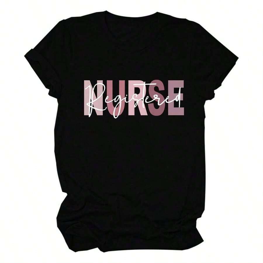 Camisetas de Enfermera Registrada para Mujer, Camisetas con Gráficos Lindos para Enfermeras, Camisetas para Escuela de Enfermería, Camisetas Casuales de Manga Corta, Camisetas Clásicas Divertidas para Mujer, Transpirables y Cómodas - Negro - Ver 1