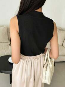 Chaleco De Suéter Con Cuello Simulado - Negro - Ver 2