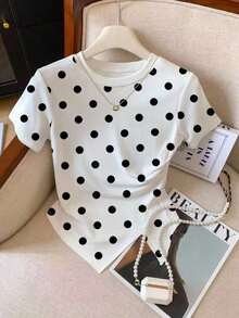 Camiseta ajustada de cuello redondo versátil de ajuste ceñido con estampado de leopardo, nueva llegada primavera/verano para mujer - Multicolor 4 - Ver 1