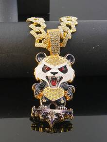 1pc Fully Rhinestoned Panda Animal Pendant Necklace, Fashionable Shiny Hip-Hop Style Accessory, Suitable For Daily Wear - Panda Pendant Necklace - View 9
