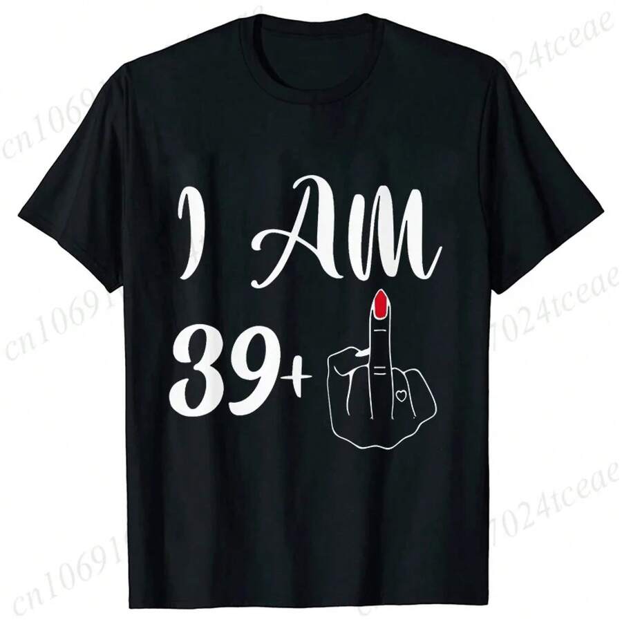 Camisetas de cumpleaños personalizadas, Camiseta con el dedo medio "Ya tengo 39+", Camiseta sarcástica de cumpleaños, Camisetas para fiesta de 40º cumpleaños. - Negro - Ver 1