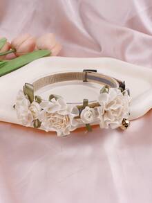 Pastoral Rose Flower Pet Collar With Safety Bell, Lightweight Breathable Adjustable Neck Strap, Stylish Cat Accessory - Apricot - View 6