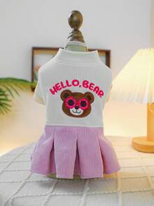 1 pieza Ropa para mascotas, atuendo para exteriores e interiores para perros pequeños, cachorros, gatos, estilo europeo y coreano, vestido casual de oso de peluche - Multicolor - Ver 4