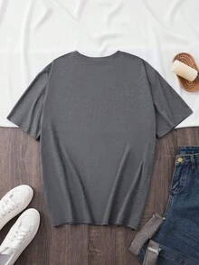 Camiseta con estampado de tres flores coloridas y un versículo bíblico en español, ropa casual de verano para mujer de manga corta y cuello redondo, estilo urbano a la moda para fiestas y eventos. 51WL - Gris Oscuro - Ver 2