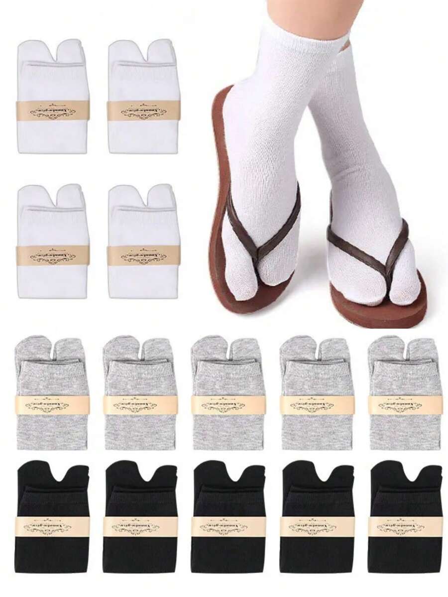 1Pair Two Finger Socks Split Tabi Toe Socks Adjustable Bunion Correction Toe Separator Socks For Kimono Flip Flop Sandal - Multicolor - View 1