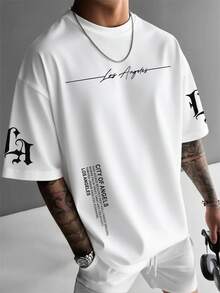 Plus Size Men's Casual Minimalist Printed Short Sleeve T-Shirt, Comfortable & Breathable, Summer Wear - White - View 2