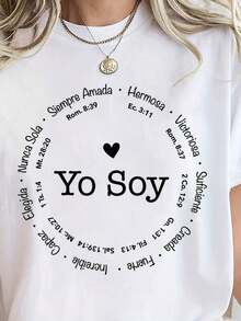 YO SOY Camiseta de Manga Corta para Mujer Talla Grande - Estampado de Versículos Bíblicos y Afirmaciones Inspiradoras en Español, Letras Negras, Blanca, Cómoda para Primavera, Verano y Otoño, Top Casual para Uso Diario - Blanco - Ver 8