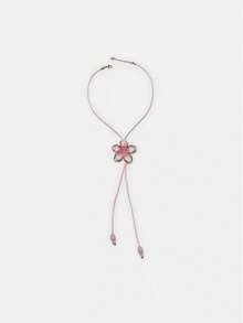 1pc Dopamine Color Floral 3D Pendant Necklace, Adjustable Brown Wax Rope Y-Shaped Necklace, Atmospheric Collarbone Chain With Multicolor Flower Pendant, Suitable For Women's Daily Wear - Flower Necklace - View 10