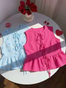 2 piezas Blusas de verano de moda 2026 para mujeres, para vacaciones, primavera, Día de San Valentín, salir, verano, primavera, Día de San Valentín, carnaval, playa, fiesta de cumpleaños, boda, salir.Top sin mangas rojo, top sin mangas rosa, - Multicolor 5 - Ver 1