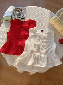 2 piezas Blusas de verano de moda 2026 para mujeres, para vacaciones, primavera, Día de San Valentín, salir, verano, primavera, Día de San Valentín, carnaval, playa, fiesta de cumpleaños, boda, salir.Top sin mangas rojo, top sin mangas rosa, - Rojo y blanco - Ver 1