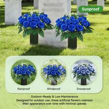 2pcs Artificial Cemetery Flowers, Memorial Rose Bouquet, Weather-Resistant Outdoor Floral Decor, Suitable For Tombstone, Cemetery, Garden, Patio, Porch, Yard And Home Decoration - Multicolor - View 3