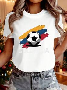 Camiseta de modaWomen's Colombia National Soccer Team T-Shirt - In The Colors Of The Colombian Flag (Yellow And Red) With A Soccer Print, Fan Apparel, Breathable And Lightweight Design, Unisex Casual Top, Suitable For Games And Everyday Wear,Camisetas conmemorativas, productos de anime japonés, conjuntos para padres e hijos, artículos para el Día de San Valentín, camisetas gráficas para hombre, camisetas gráficas para mujer, camisas - Blanco - Ver 1