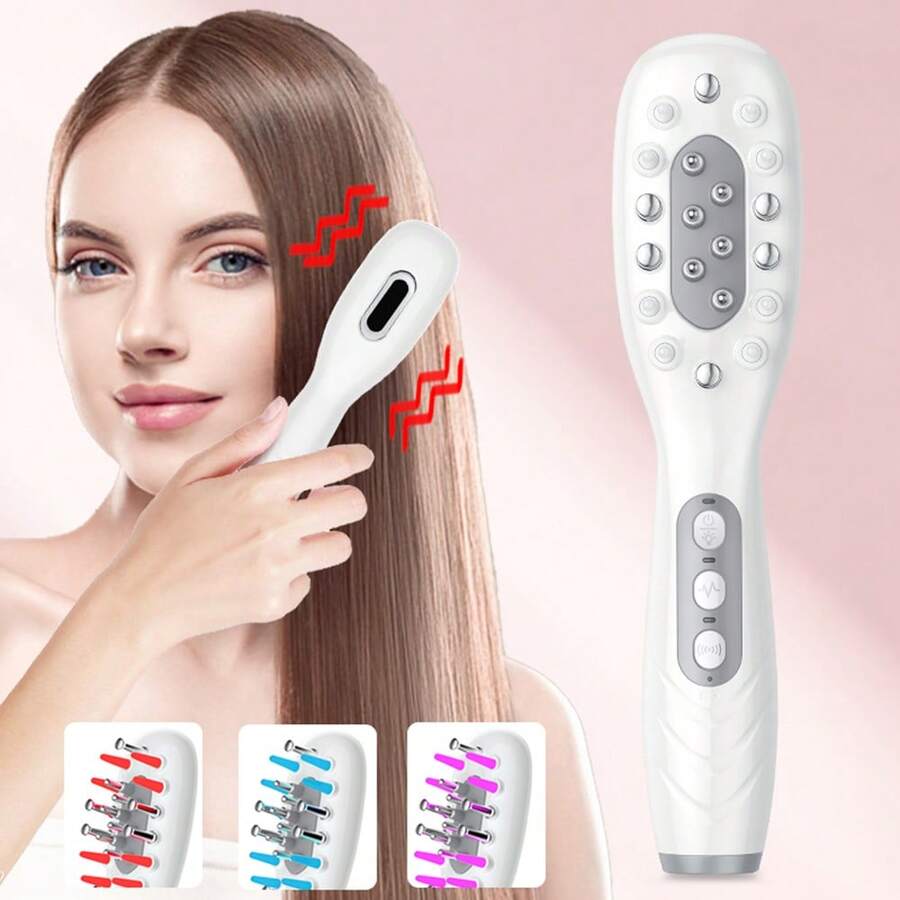 Hailicare 3-In-1 EMS Red Blue Purple Light Scalp Massager | Multifunctional Head Massage Comb With Vibration | USB Rechargeable Hair Care Tool