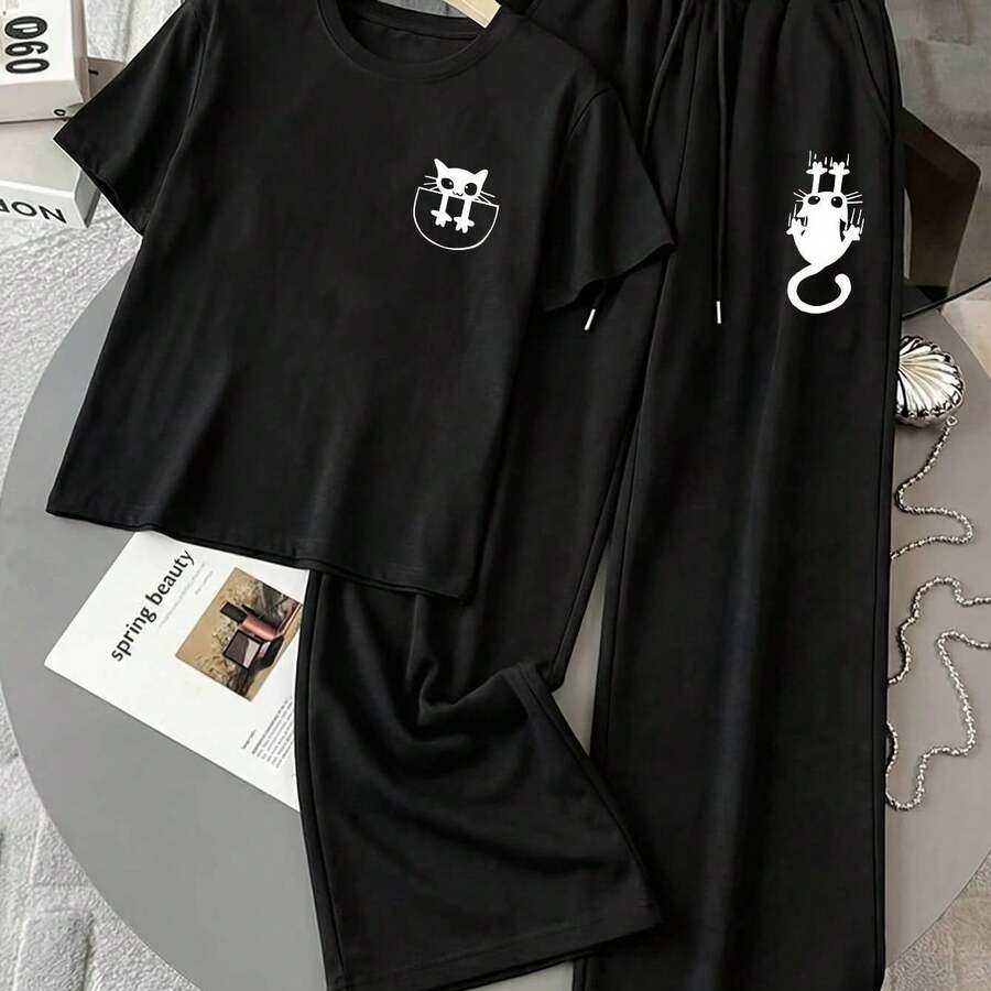 Camiseta para Mujer con Estampado de Diente y Pasta Dental, Manga Corta - Negro - Ver 1