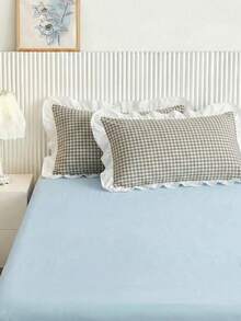 1pc/2pcs Mint Chocolate Tone Small Checkered Pillowcase (Pillow Insert Not Included), Comfortable And Breathable Polyester Fiber Material, Suitable For All Seasons, Can Be Used For Bedroom Scenes, Home Decor, Simple And Classic Style, Checkered Pillowcase, Mint Chocolate Aesthetic, Comfortable Bedding, Classic Decoration, Bedroom Essentials, Popular Home Style - Multicolor - View 2