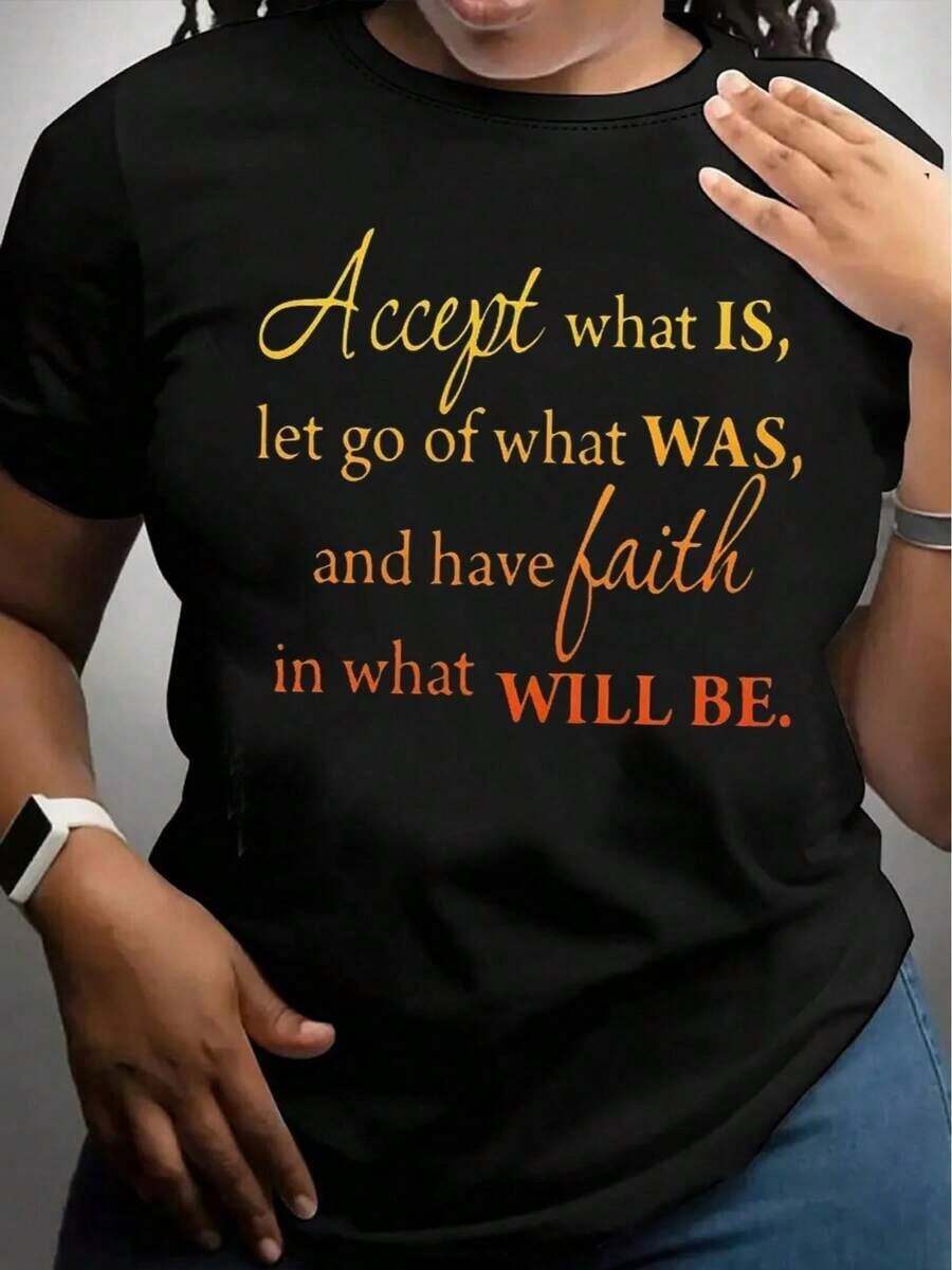 Camiseta inspiradora con diseño único que destaca la aceptación y la fe en el futuro perfecta para quienes aman el estilo y2k ideal para cualquier ocasión moderna y casual disponible en tallas únicas y cómodas en México - Negro - Ver 1