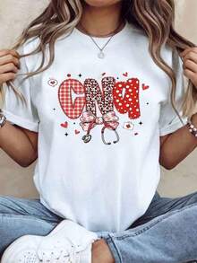 Nurse T-Shirt With Red Check And Polka Dot Design, Stethoscope And Hearts Ribbon, Medical Theme For Nurse's Day Or Valentine's Day, 220g - Urban Vintage Style, Unisex, Cotton, Short Sleeve, Round Neck, 100% Cotton - 白色 - 查看 7