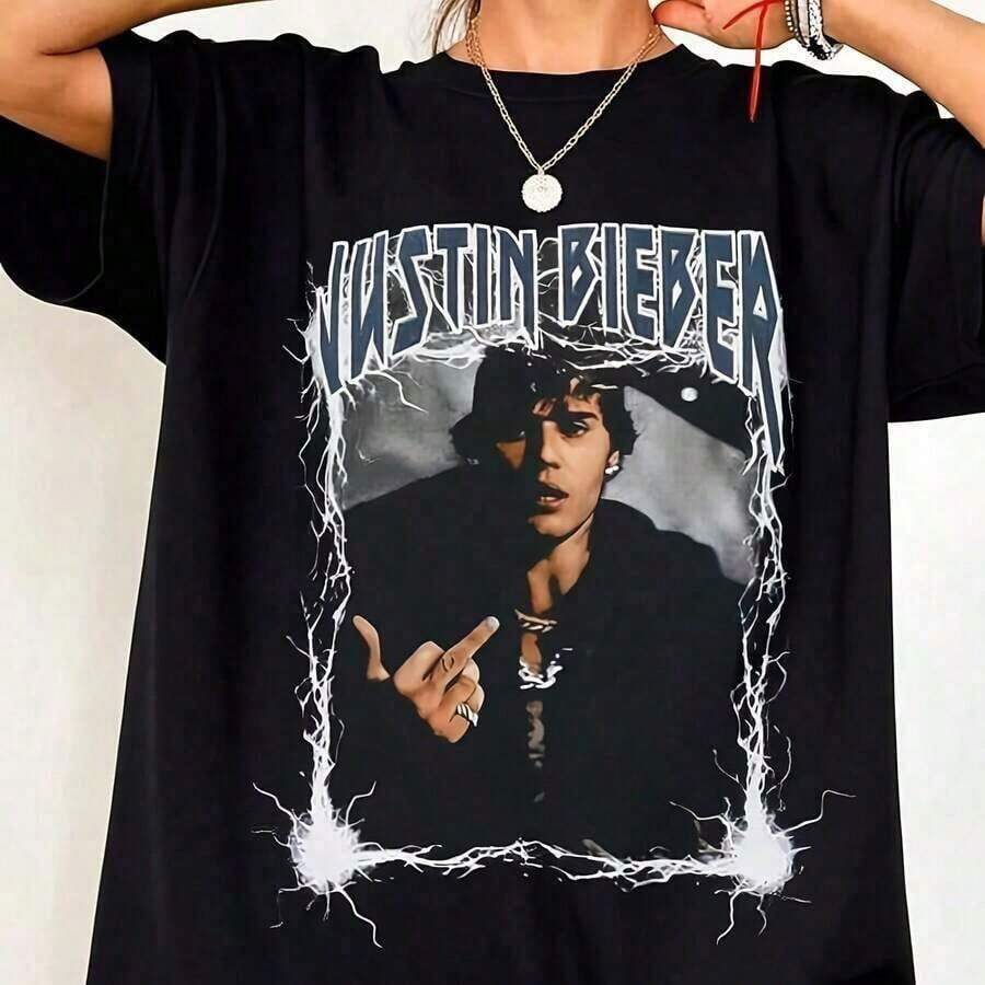 Percent , Retro Graphic-Shirt,Justin1 Bieber-Shirt ,SWAG Exclusive, Vintage Style Fan Tee ,Hailey Biebe Shirt, Justin Biebe,Summer Outfits Woman Mother'S Day - Negro - Ver 1