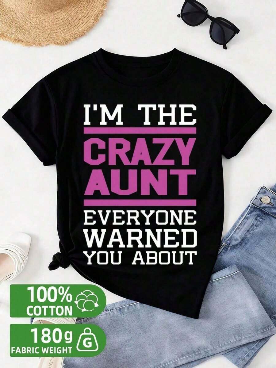Camiseta de algodón 100% con diseño divertido para la tía loca que todos adoran y que nadie puede olvidar perfecta para momentos únicos y compartir risas y recuerdos ideal para quienes aman el estilo y2k asegúrate de tenerla en tu armario - Negro - Ver 1