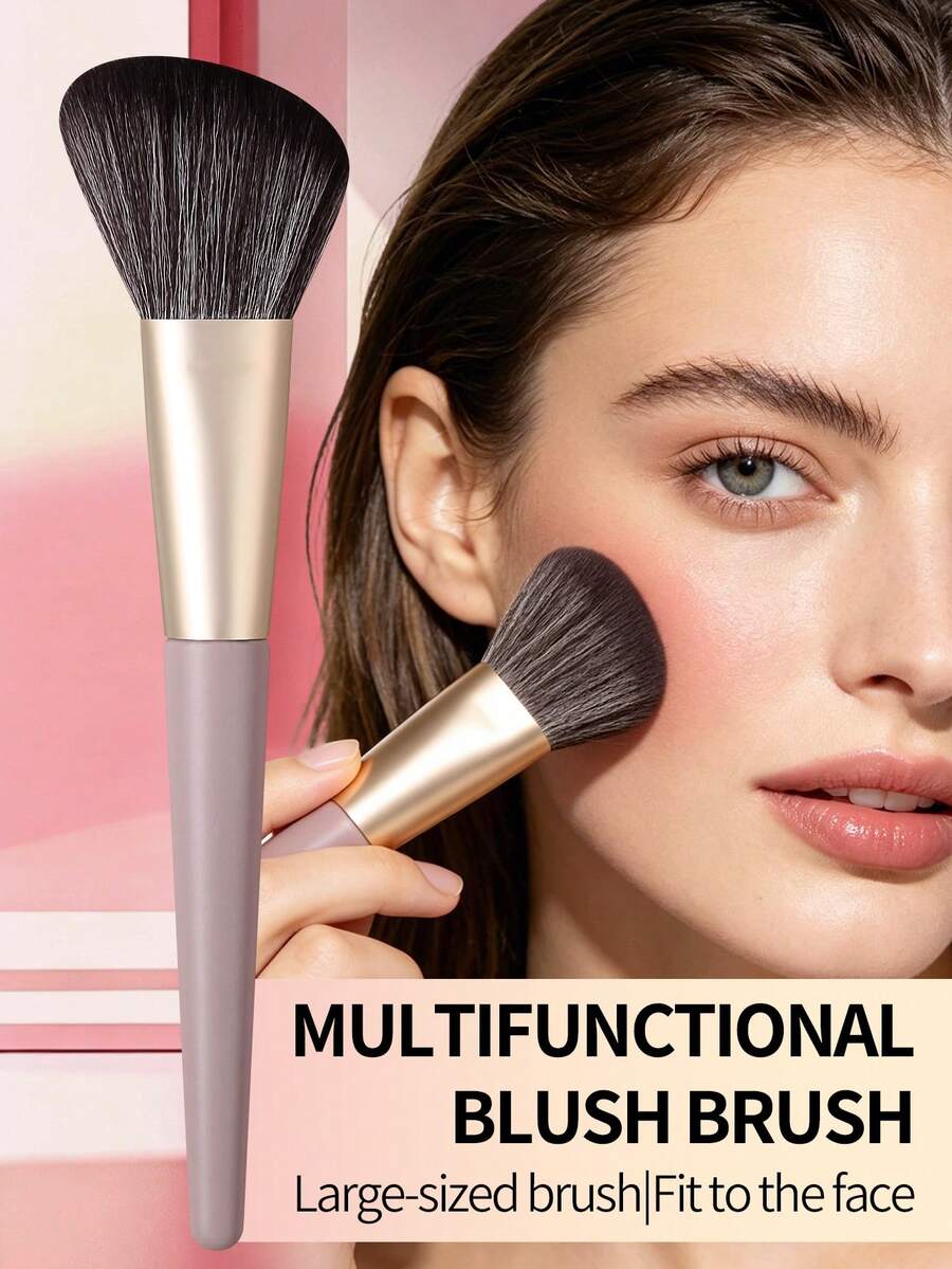 1 cọ tán má hồng lông thú sinh học mới, cọ trang điểm tạo khối lông mềm mại, dụng cụ trang điểm đa năng cầm tay.