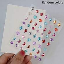 1 Sheet Colorful Star Flower Heart Glitter Rhinestone Face Stickers, Shiny Bow Shaped Stickers, Self-Adhesive Gemstone Diamonds For Face,Eyes, Makeup Tattoos For Women, Girls ,Concert Look - Multicolor - View 15