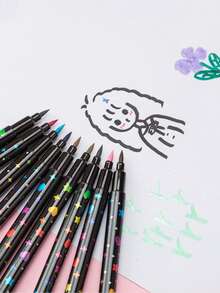 24 Colors Double-Tip Pens With Glitter & Quick-Dry Ink - Fine Point, Suitable For Scrapbooking, Card Making, Daily Use, 24 Color Set, Artist & Craft Use With Glitter Double-Tip Pens - Default - View 8