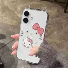 SANRIO Ốp lưng điện thoại trong suốt thiết kế tai mèo và nơ thắt cổ áo kiểu váy đen nhỏ, tương thích với iPhone 15/16/17 Pro Max, 14/13/12/11. - Cung KT - Xem 1