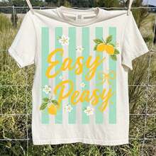 1 pieza de camiseta de mujer para primavera/verano: sencilla y fácil de usar, con estampado de limones, cuello redondo y manga corta, 180g, 100% algodón. - Blanco - Ver 2